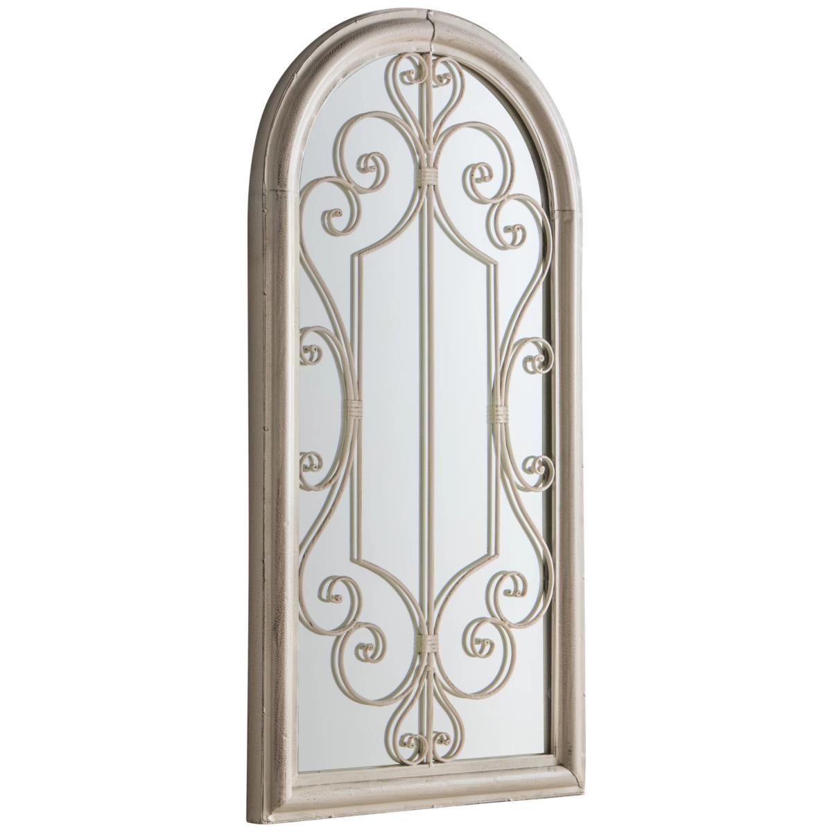 Fleura Outdoor Garden Wall Ornate Arched Mirror, 96.5 x 49cm, Antique Ivory – image 2