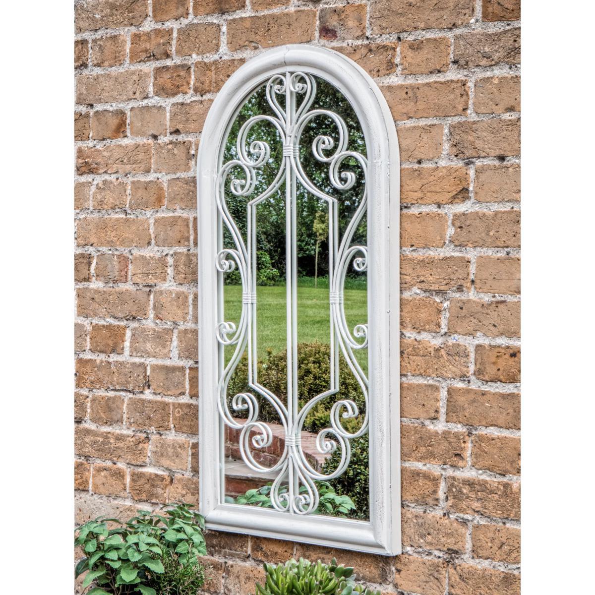 Fleura Outdoor Garden Wall Ornate Arched Mirror, 96.5 x 49cm, Antique Ivory – image 5