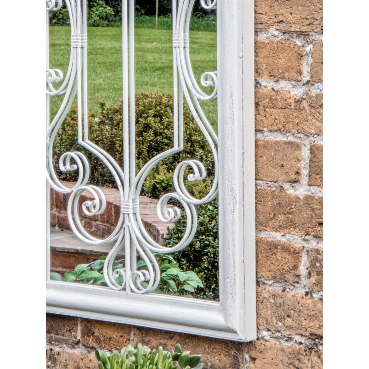 Fleura Outdoor Garden Wall Ornate Arched Mirror, 96.5 x 49cm, Antique Ivory – image 6