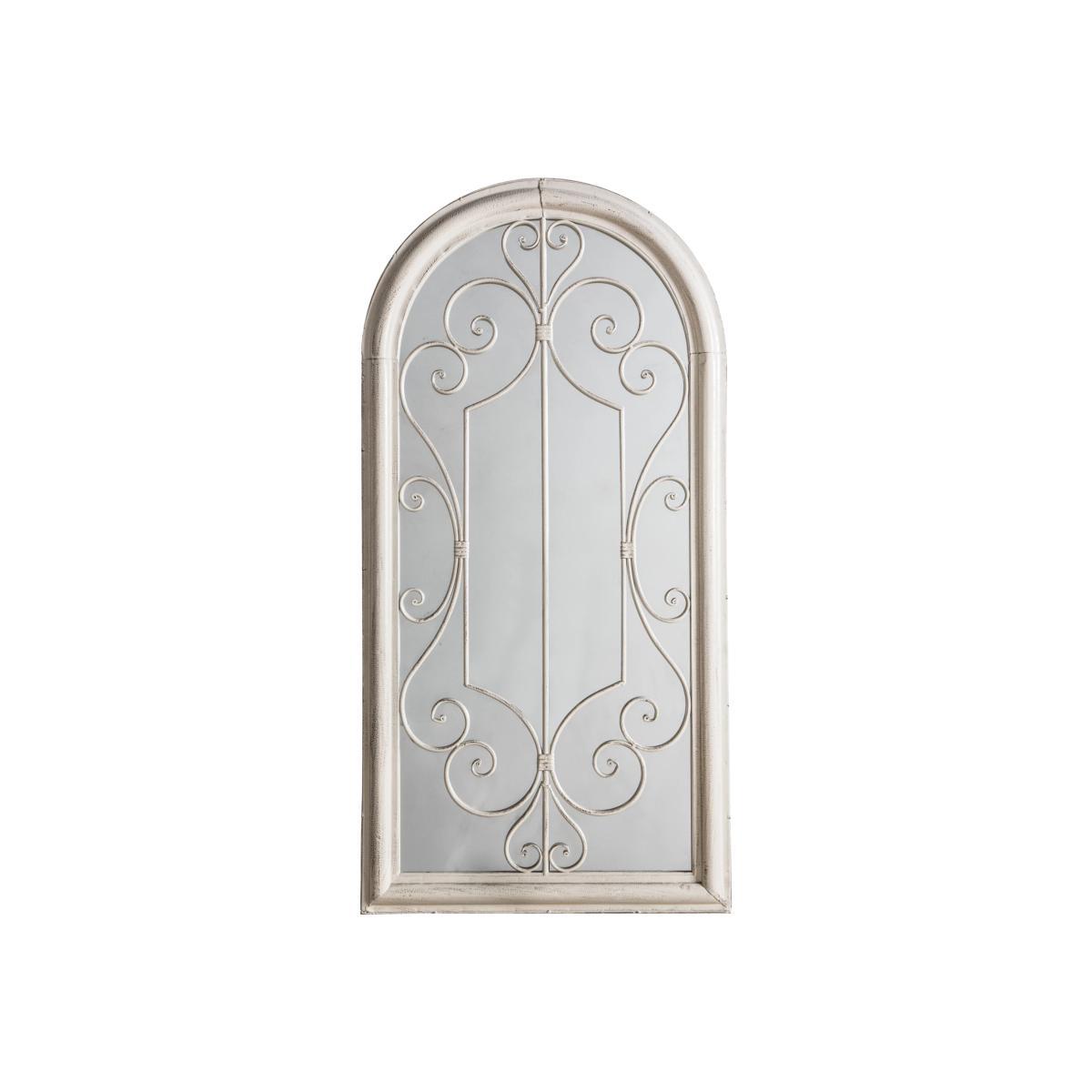 Fleura Outdoor Garden Wall Ornate Arched Mirror, 96.5 x 49cm, Antique Ivory – image 1