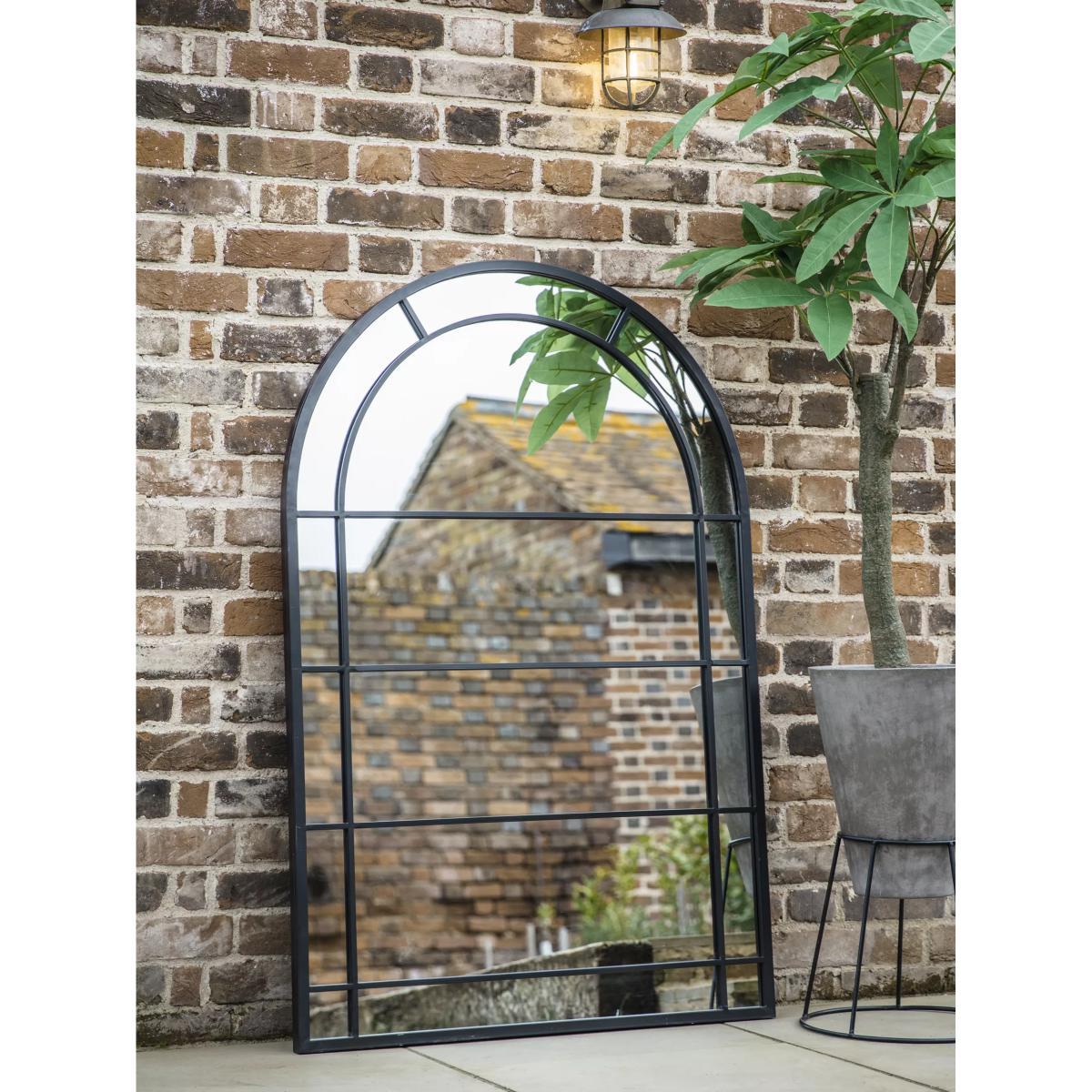 Modern Arch Window Metal Frame Indoor/Indoor/Outdoor Wall Mirror, 135 x 90cm, Black – image 7