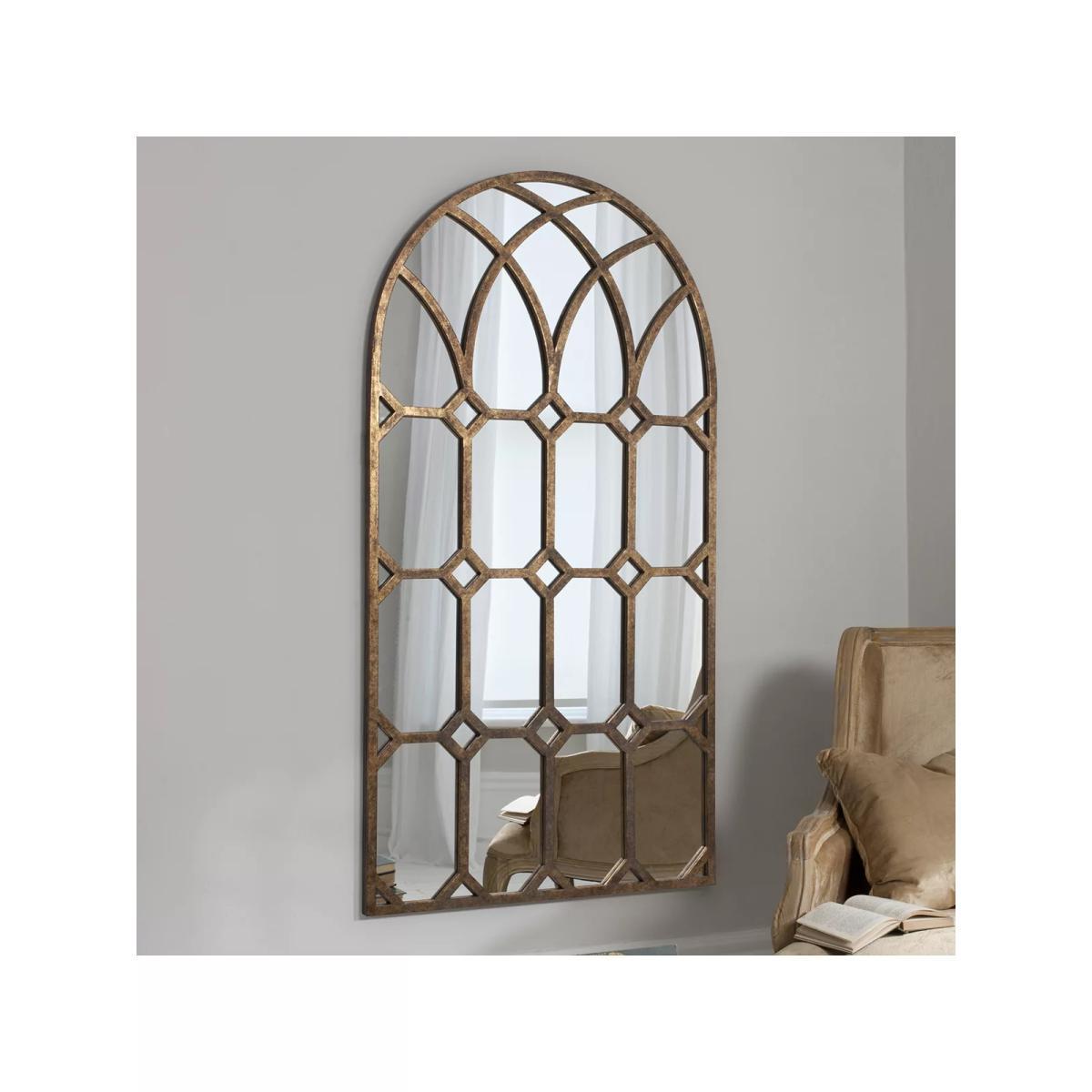 Khadra Arched Window Wall Mirror, 160 x 80cm, Gold – image 2
