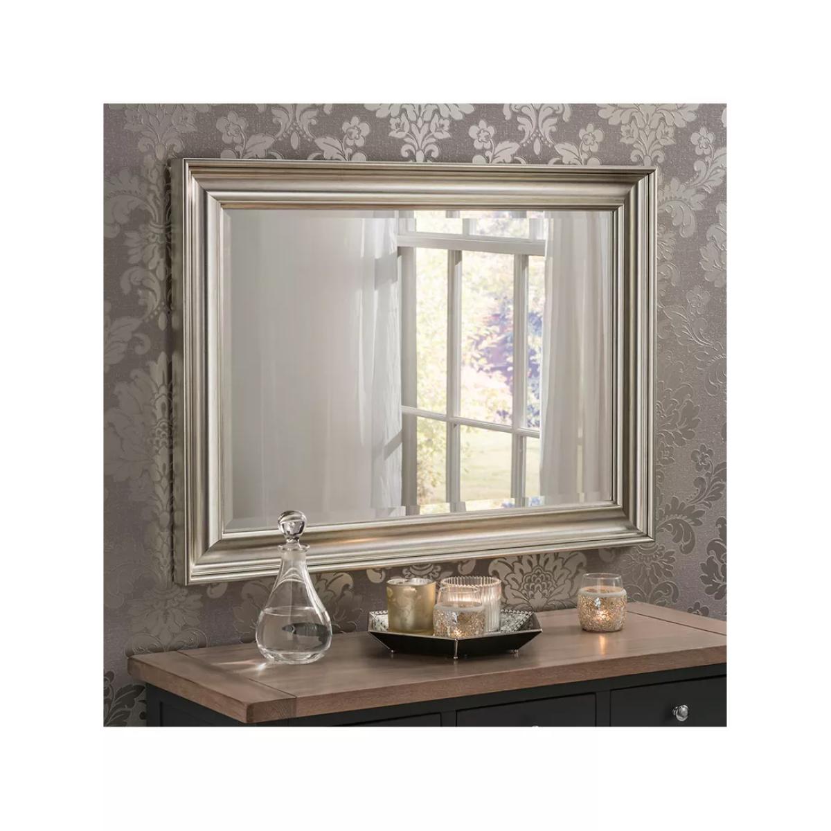 Ribbed Frame Rectangular Wall Mirror, 69 x 94cm, Silver – image 2