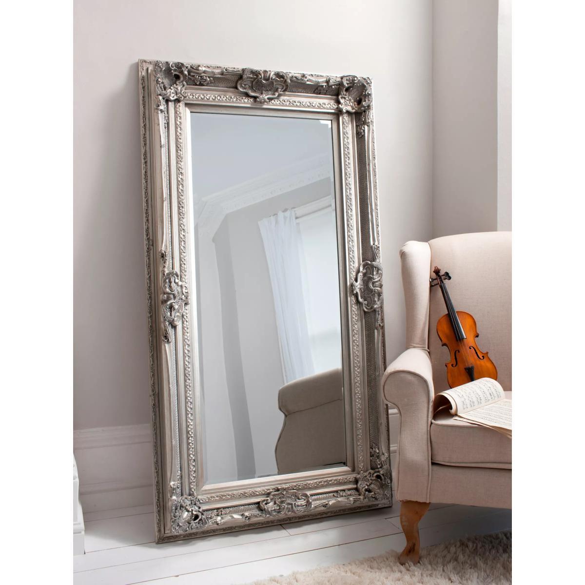 Valois Rectangular Decorative Frame Leaner / Wall Mirror, 182.5 x 96cm, Silver – image 2