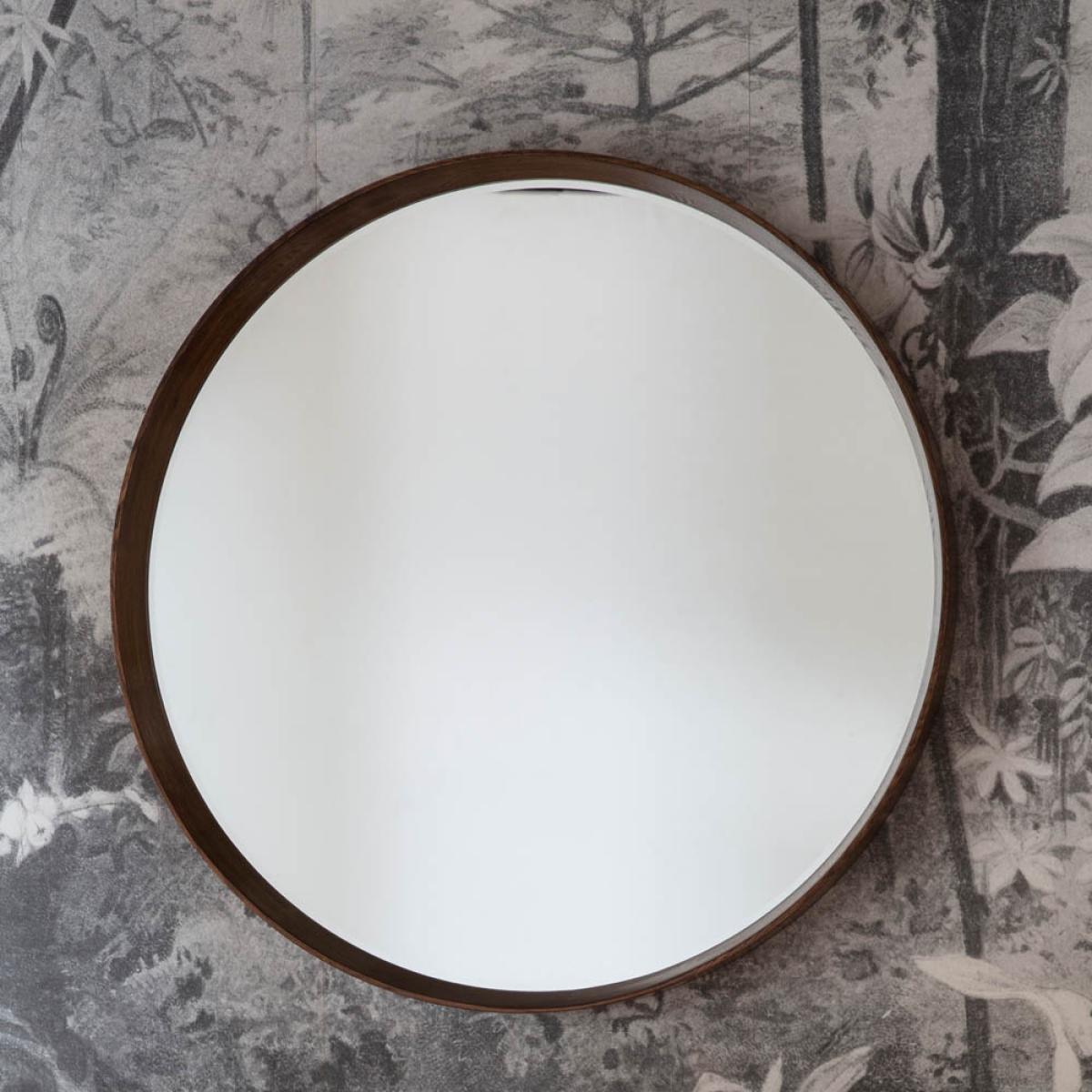 Barnard Large Round Wall Mirror - Dark Wood – image 2