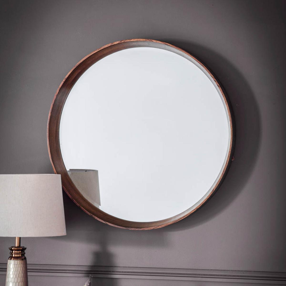 Barnard Medium Round Wall Mirror - Dark Wood – image 2