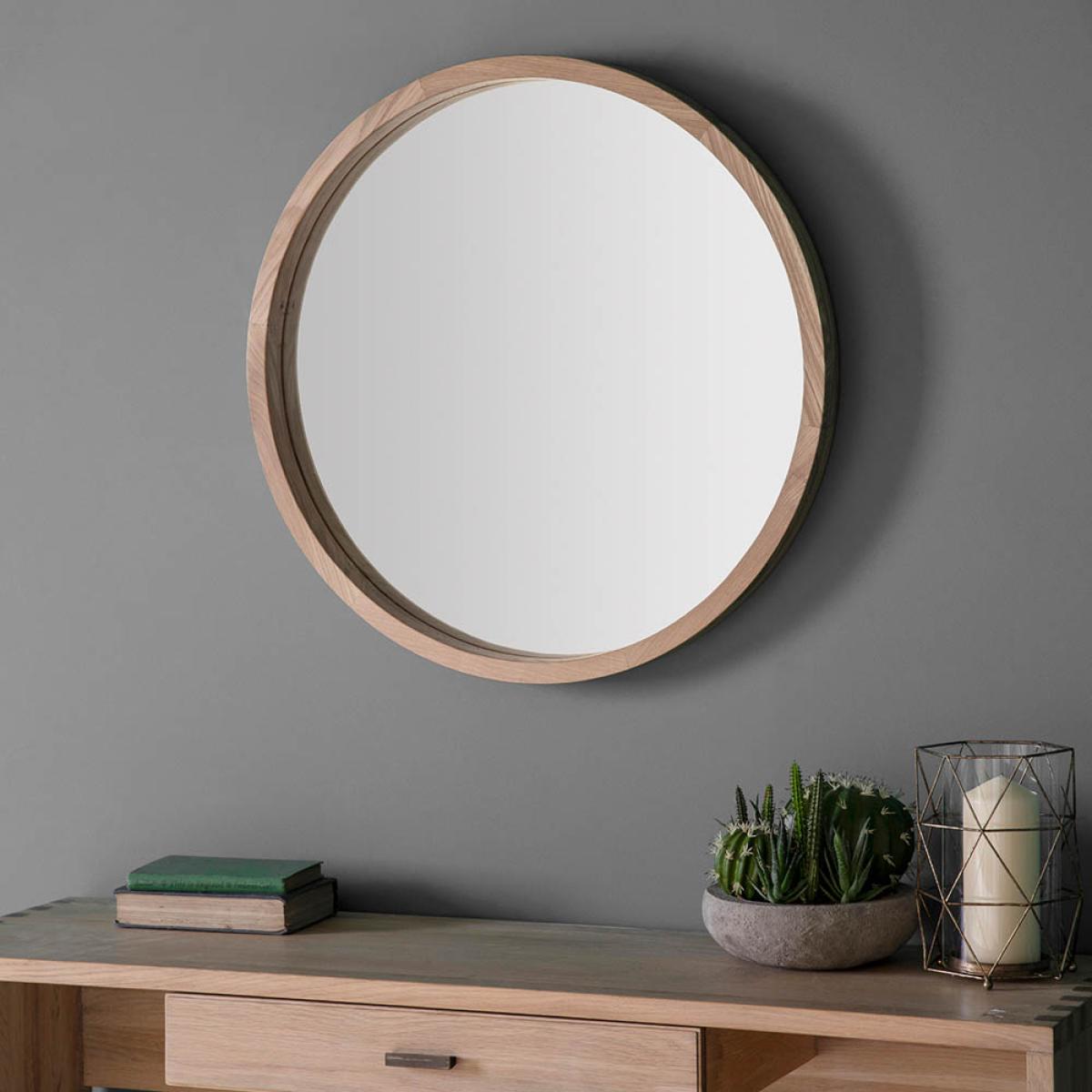 Roslyn Medium Round Wall Mirror - Light Wood – image 4