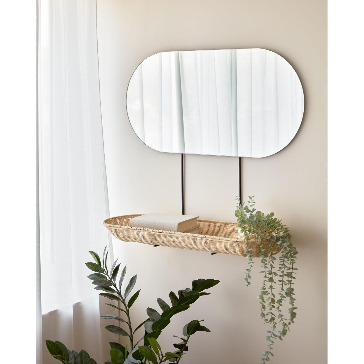 Ebian large wall mirror with rattan shelf with natural finish 80 x 29 cm – image 2