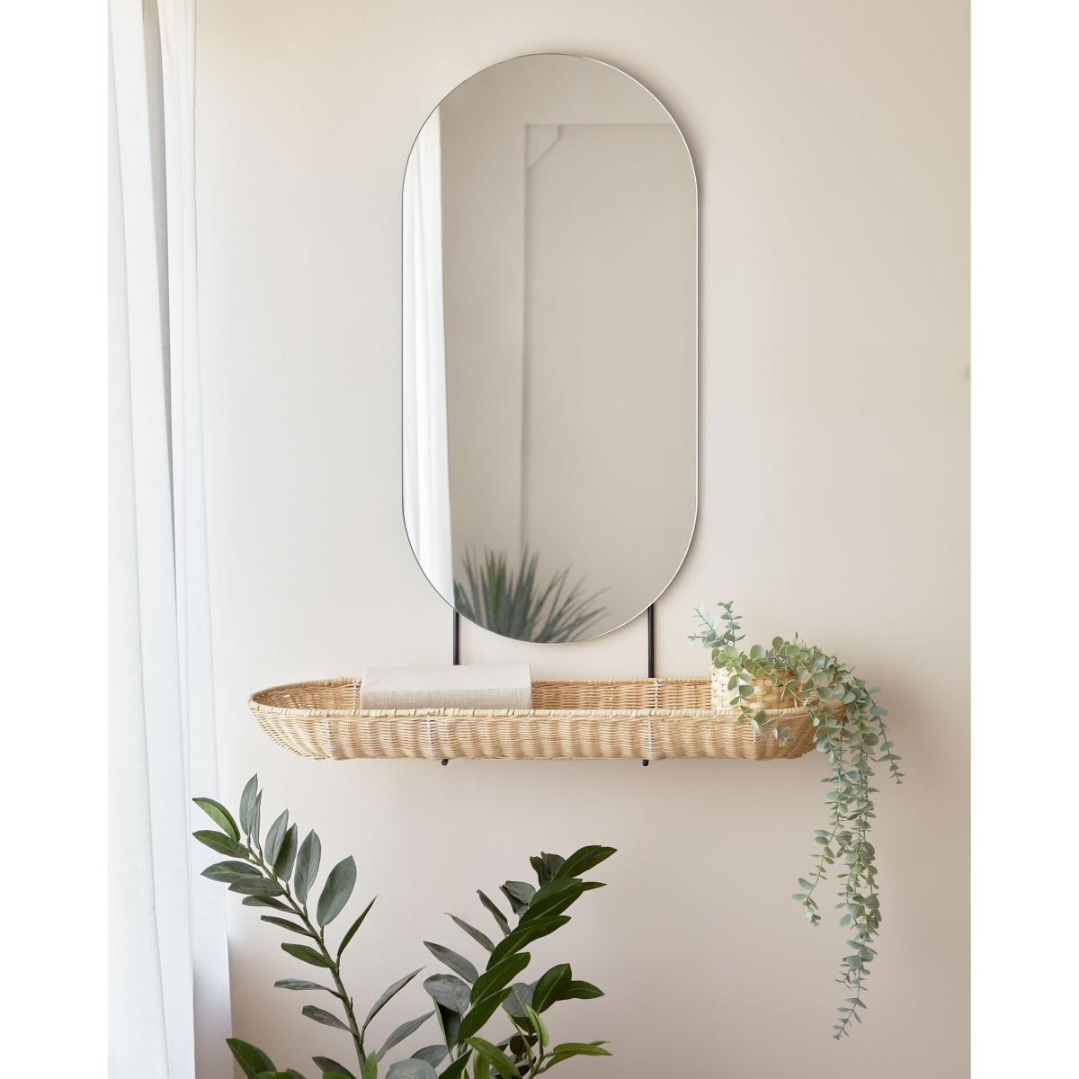 Ebian large wall mirror with rattan shelf with natural finish 80 x 29 cm – image 4
