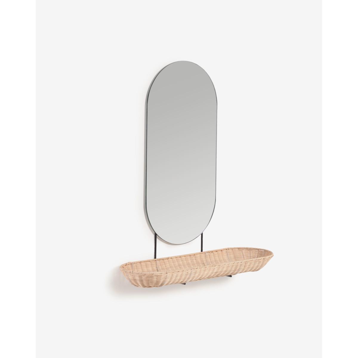 Ebian large wall mirror with rattan shelf with natural finish 80 x 29 cm – image 6