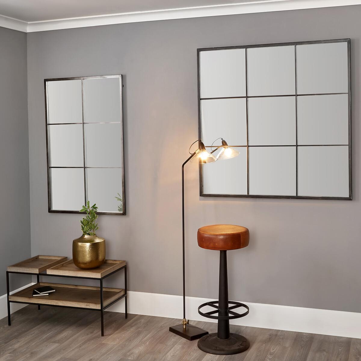110cm Black Industrial Style Window Square Wall Mirror – image 6