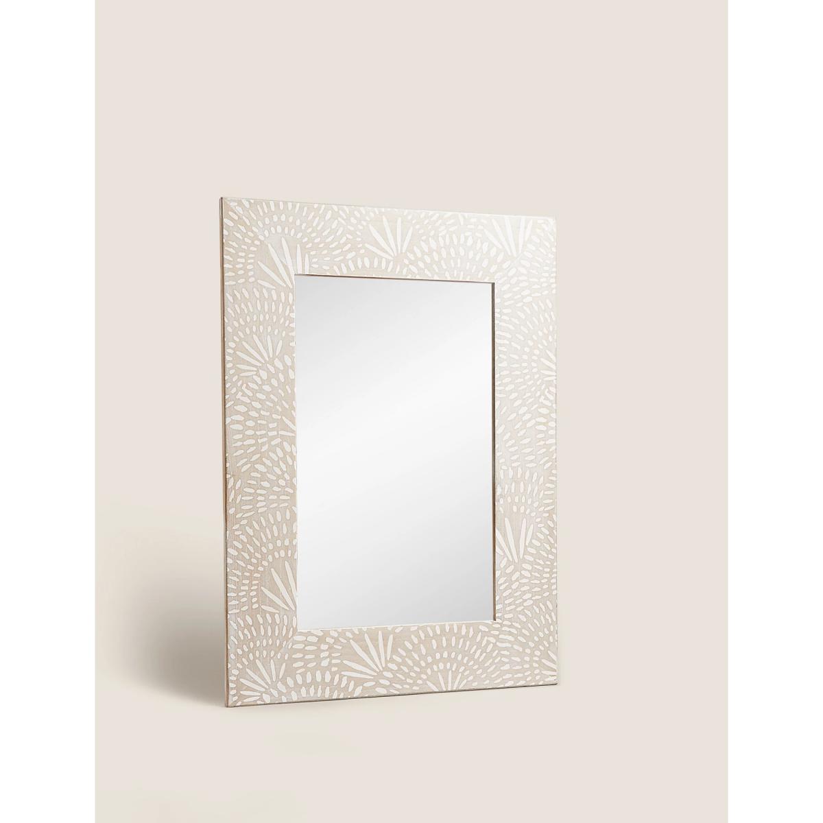 M&S Wooden Medium Square Engraved Wall Mirror - Natural, Natural – image 1