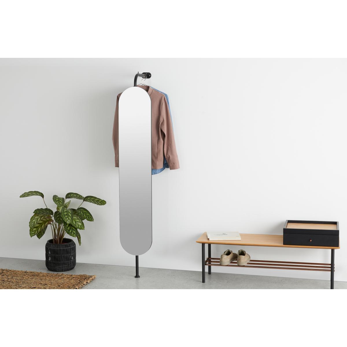 Huldra Wall Mounted Dressing Mirror with Coat Rack, Black Metal & Wood – image 3