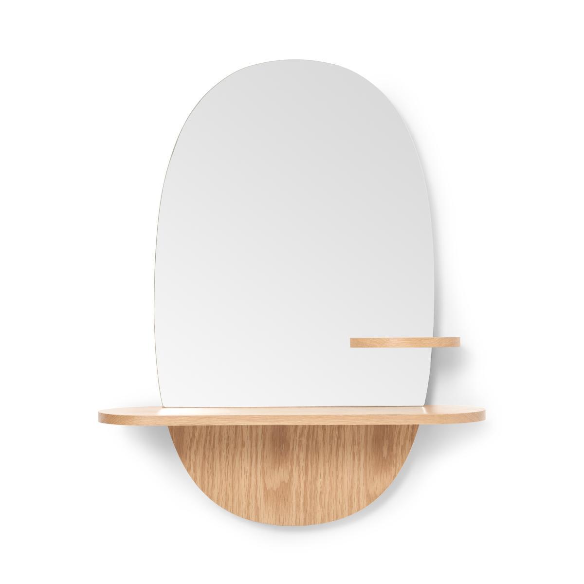 Mylene Oval Wall Mirror with Shelf, Oak – image 2