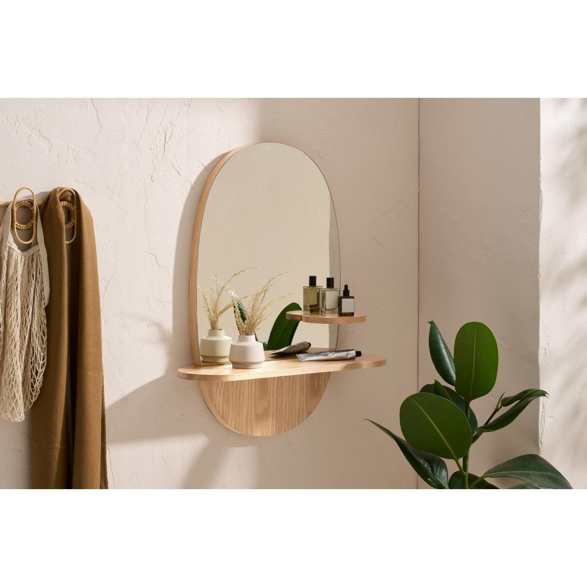 Mylene Oval Wall Mirror with Shelf, Oak – image 4