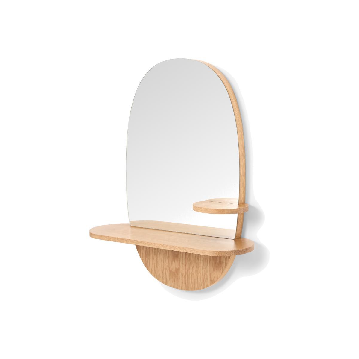 Mylene Oval Wall Mirror with Shelf, Oak – image 1
