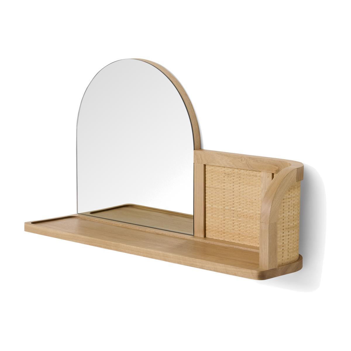 Liana Arch Mirror with Shelf, Ash & Rattan – image 1