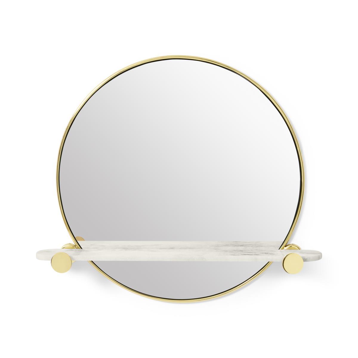 Sakari Round Wall Mirror with Marble Shelf, Brass – image 2