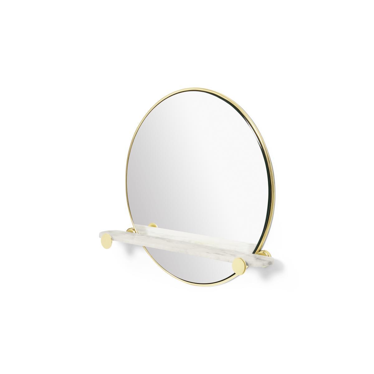 Sakari Round Wall Mirror with Marble Shelf, Brass – image 3