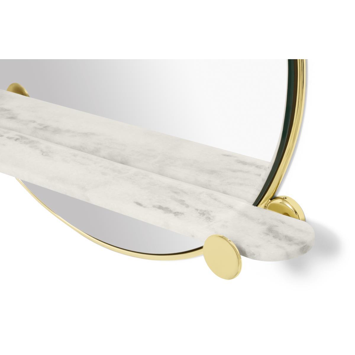 Sakari Round Wall Mirror with Marble Shelf, Brass – image 6