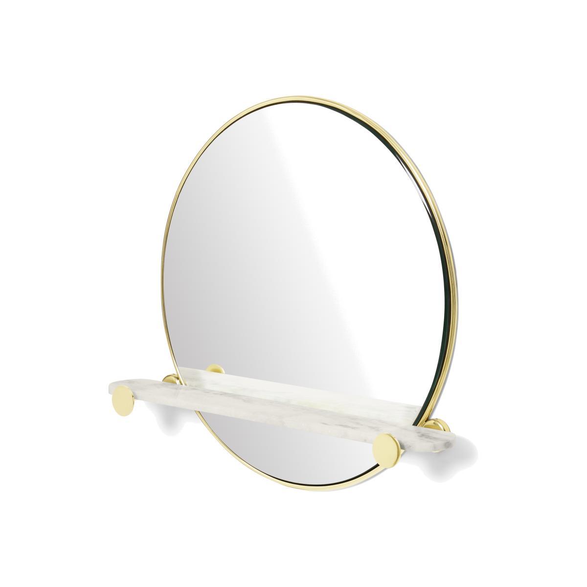 Sakari Round Wall Mirror with Marble Shelf, Brass – image 1