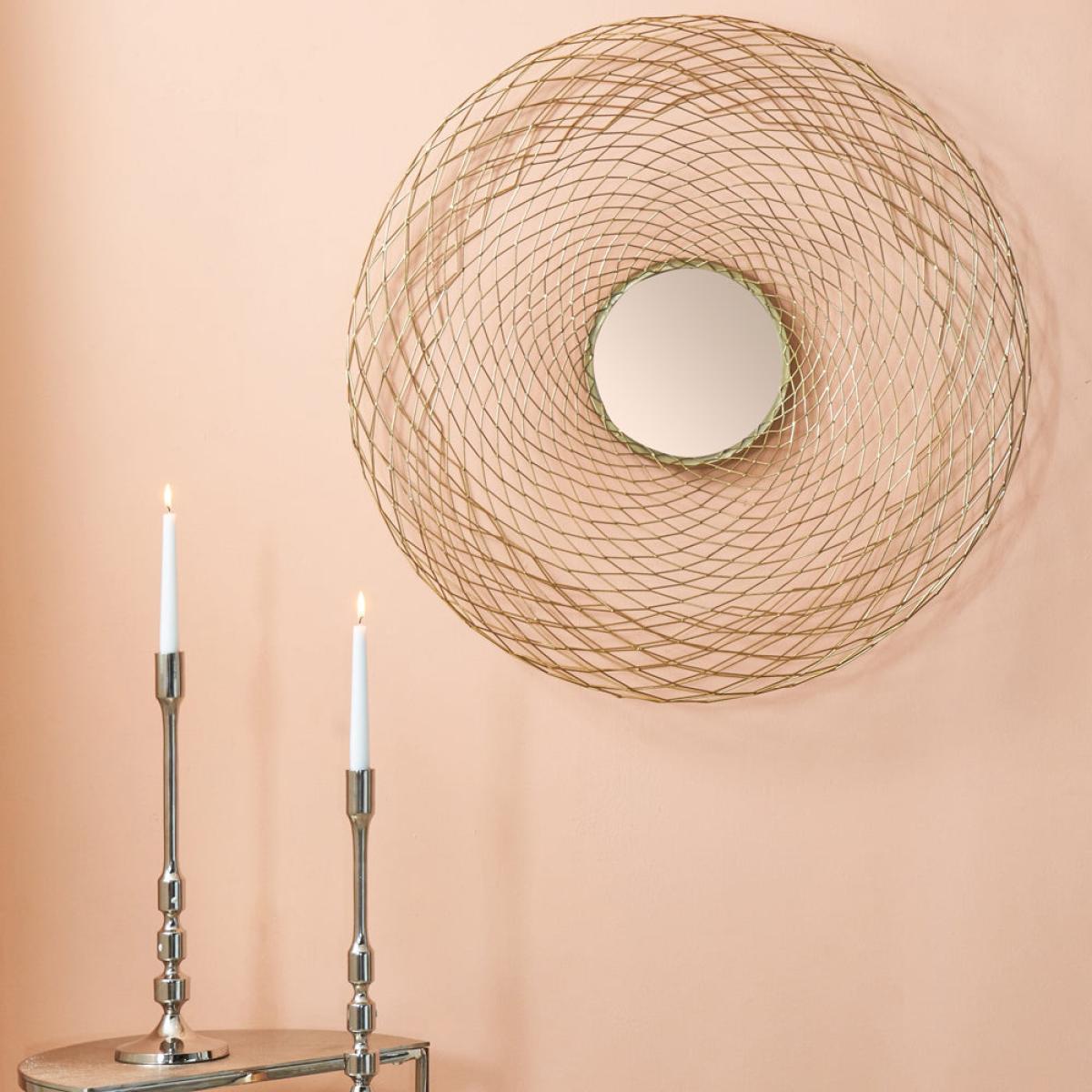 Olivia's CiCi Metal Mesh Effect Round Mirror in Gold – image 2