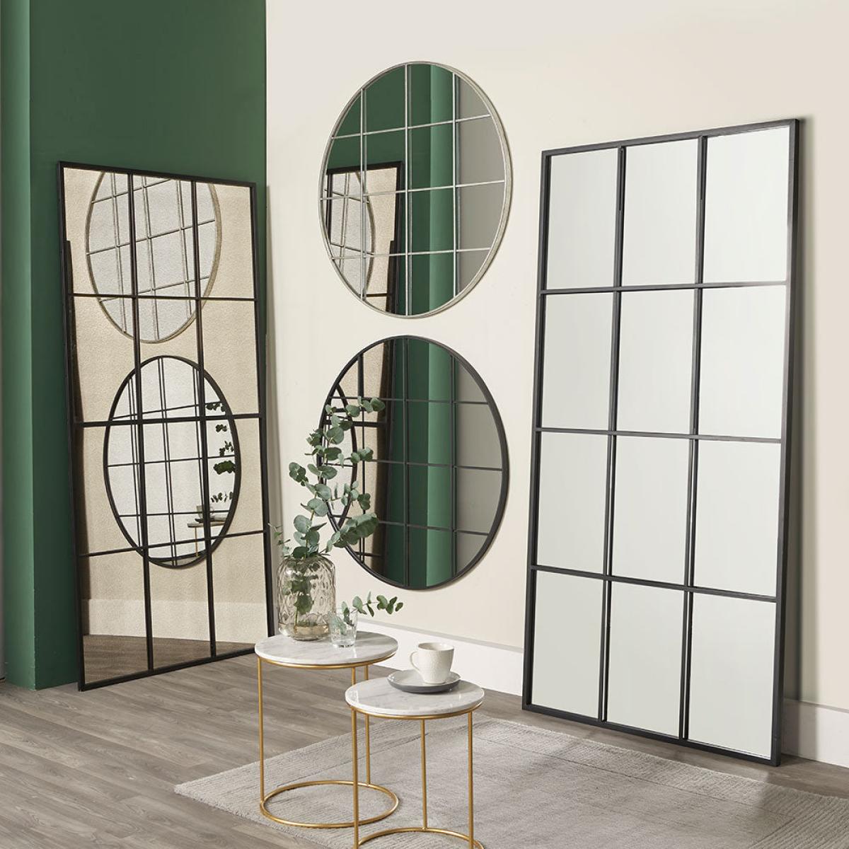 Olivia's Metal 16 Pane Round Wall Mirror in Silver – image 10
