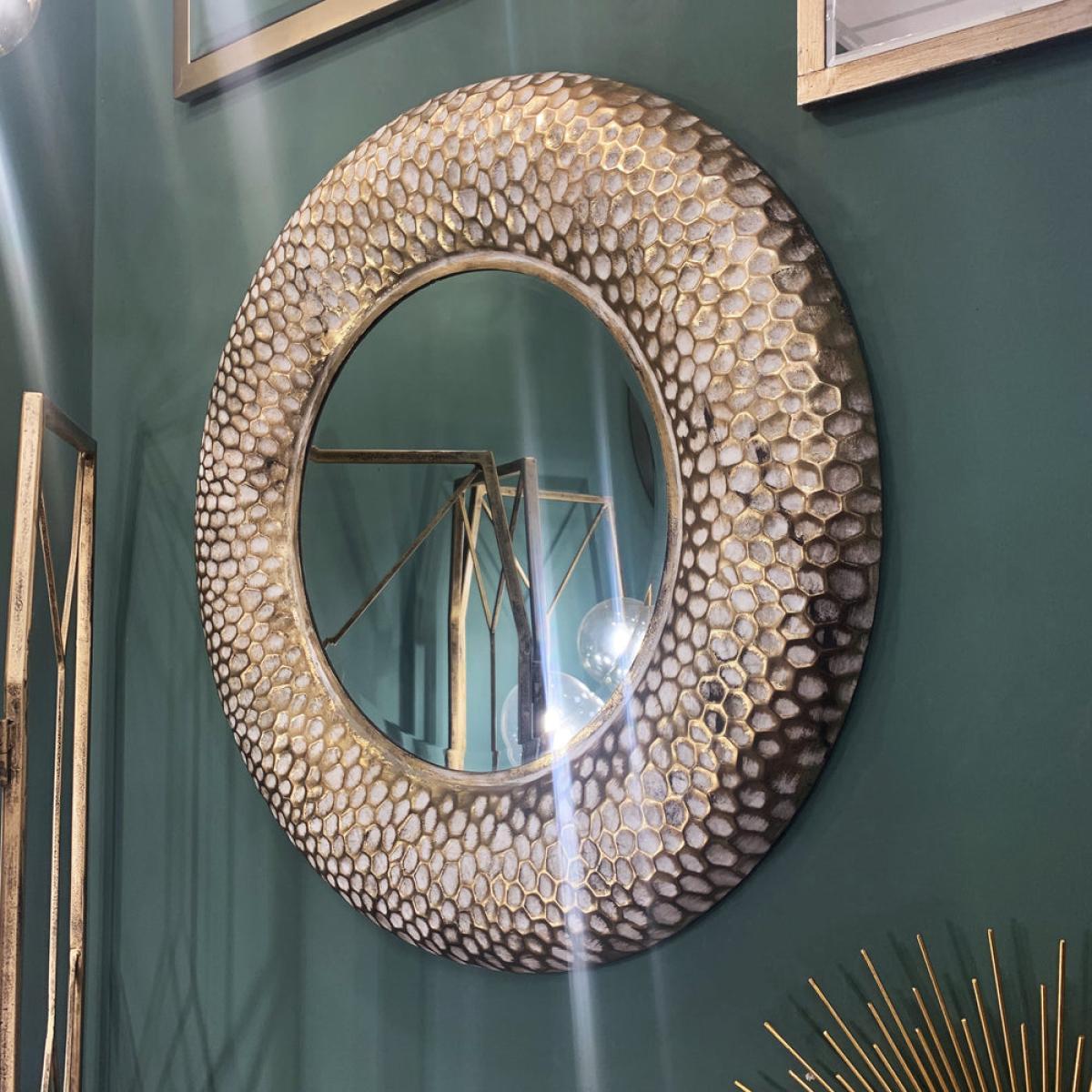 Libra Antique Round Honeycomb Mirror Gold – image 2