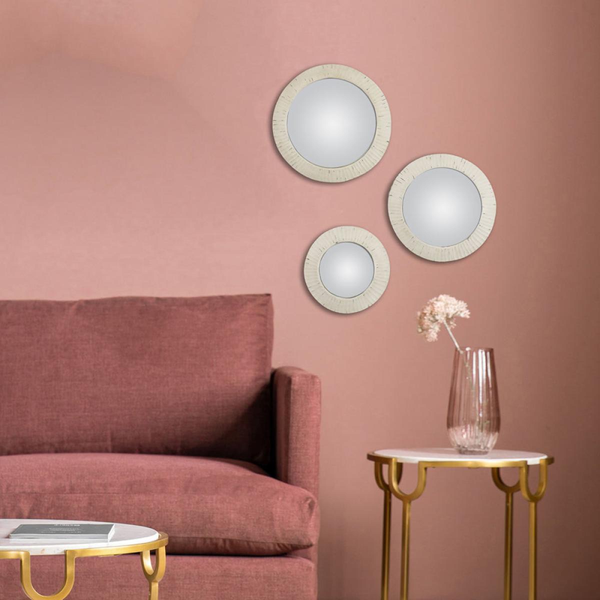 Gallery Interiors Set of 3 Fosse Convex Mirror Distressed White – image 2