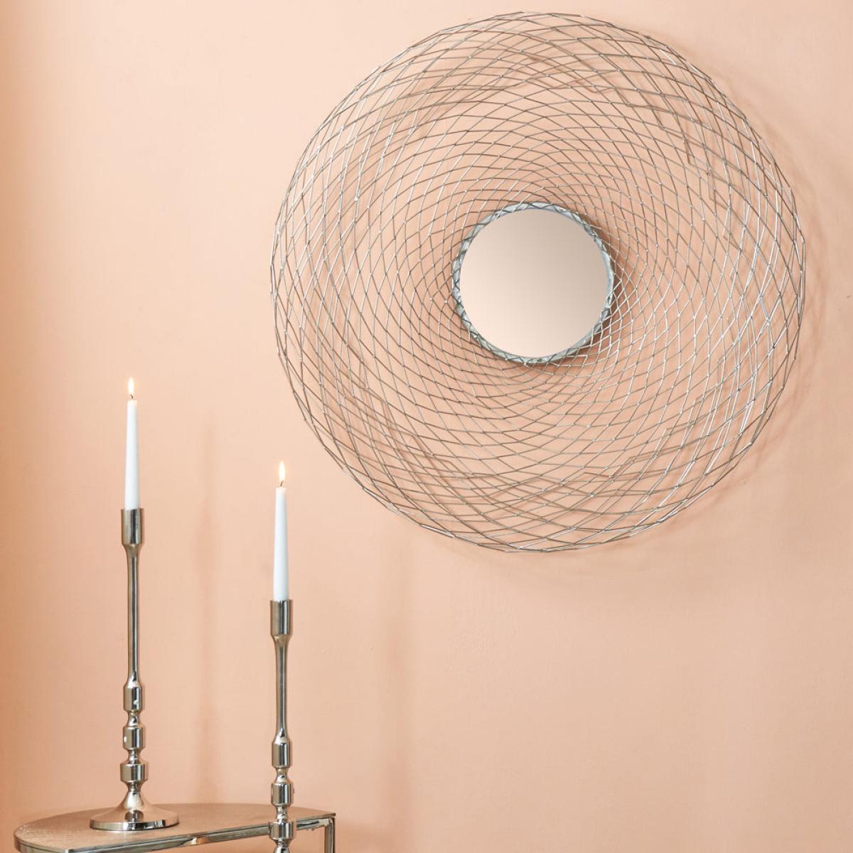 Olivia's Delilah Metal Mesh Effect Round Mirror in Silver – image 2