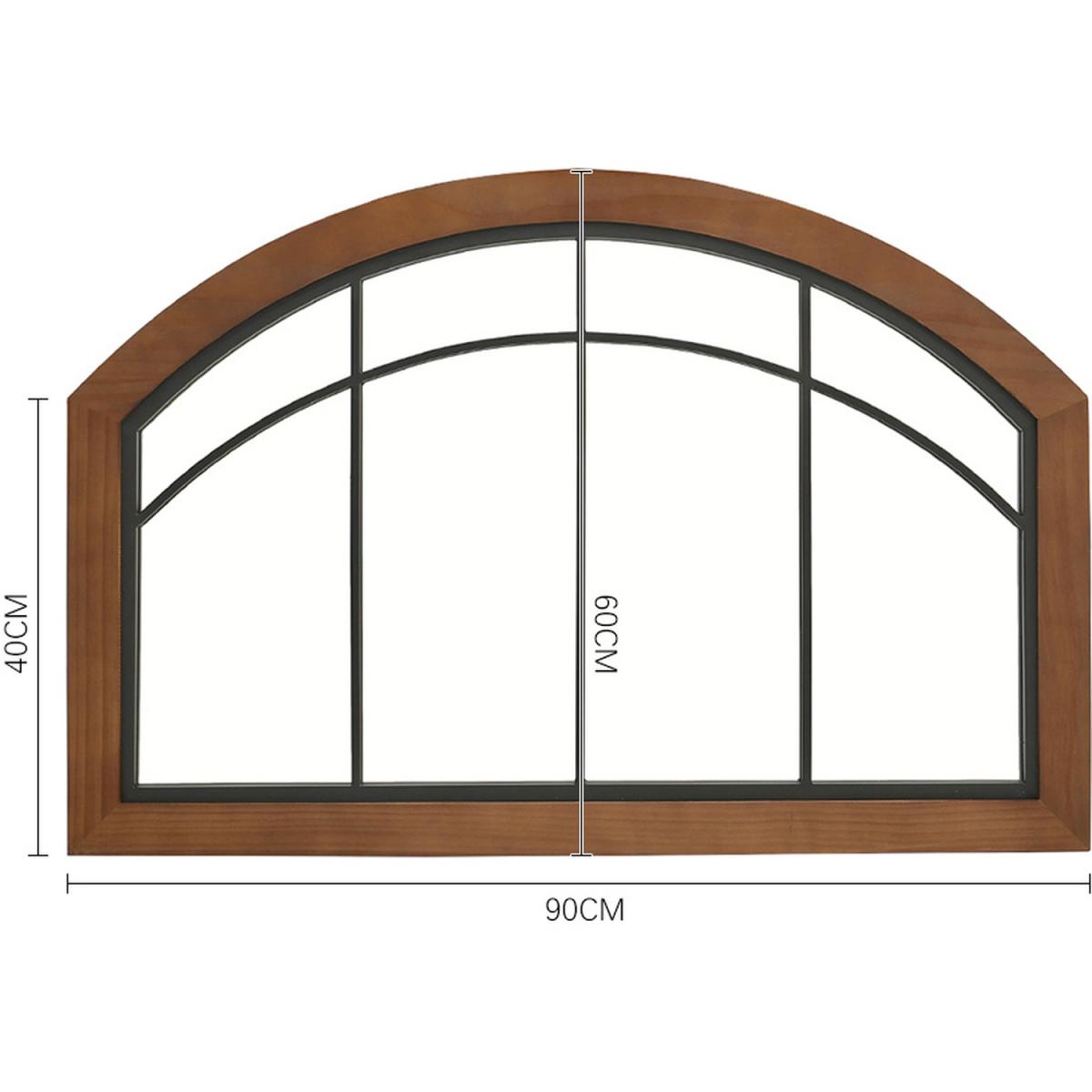 Retro Window Style Arched Glass Wall Mirror With Wooden Frame Hallway Decor - Brown – image 3
