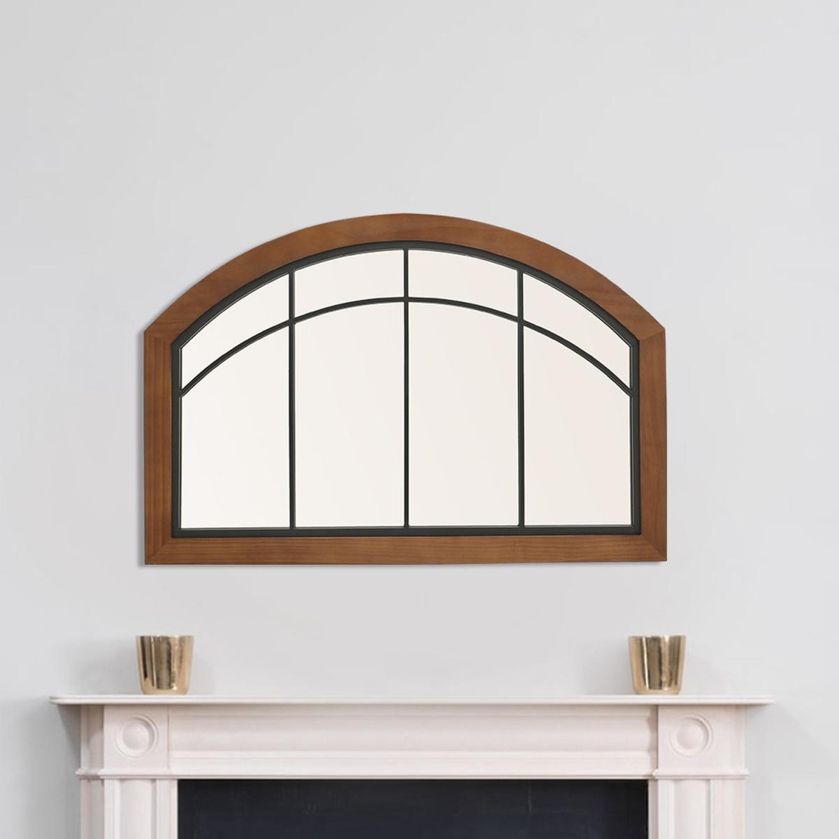 Retro Window Style Arched Glass Wall Mirror With Wooden Frame Hallway Decor - Brown – image 1