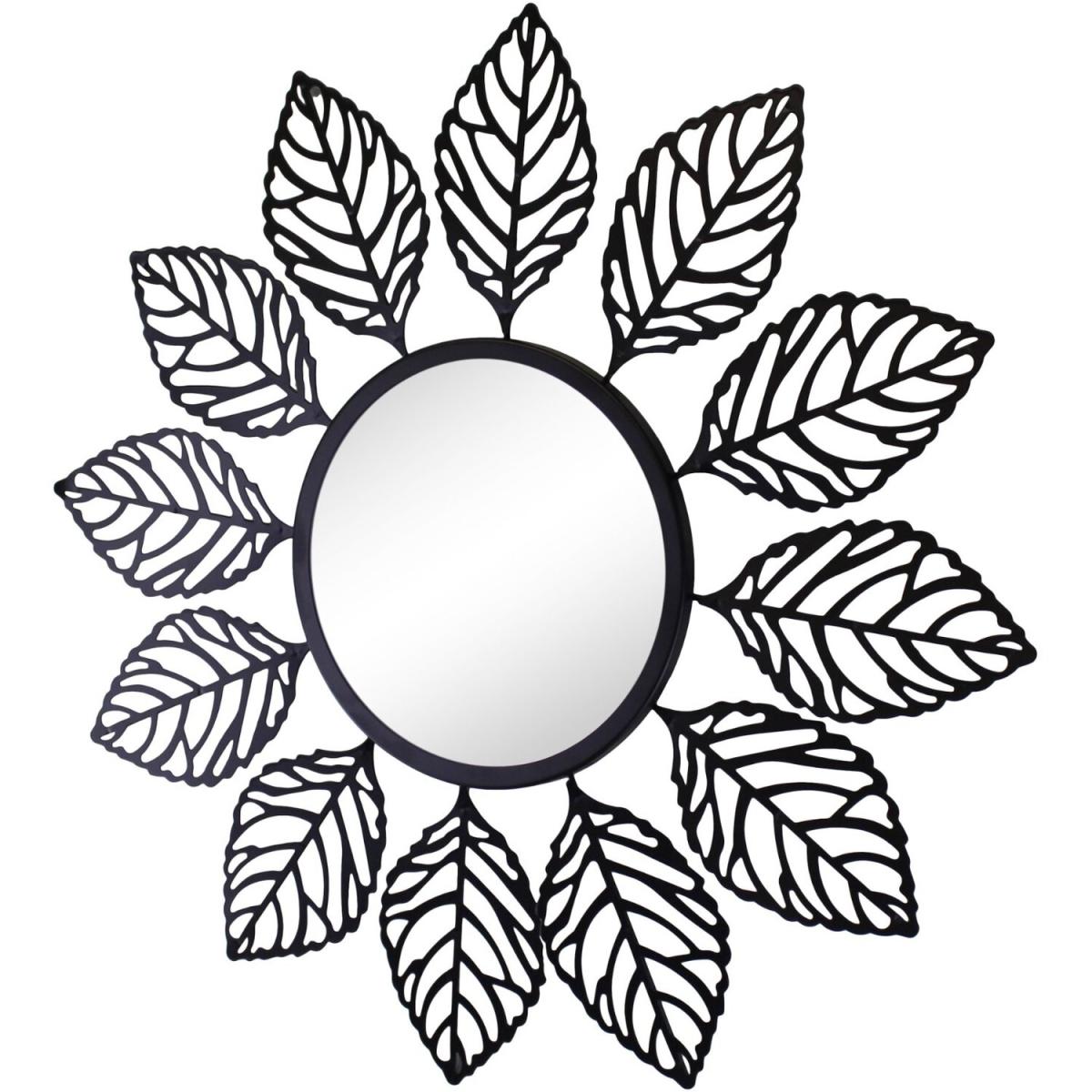Black Metal Leaf Design Accent Mirror - Black – image 2