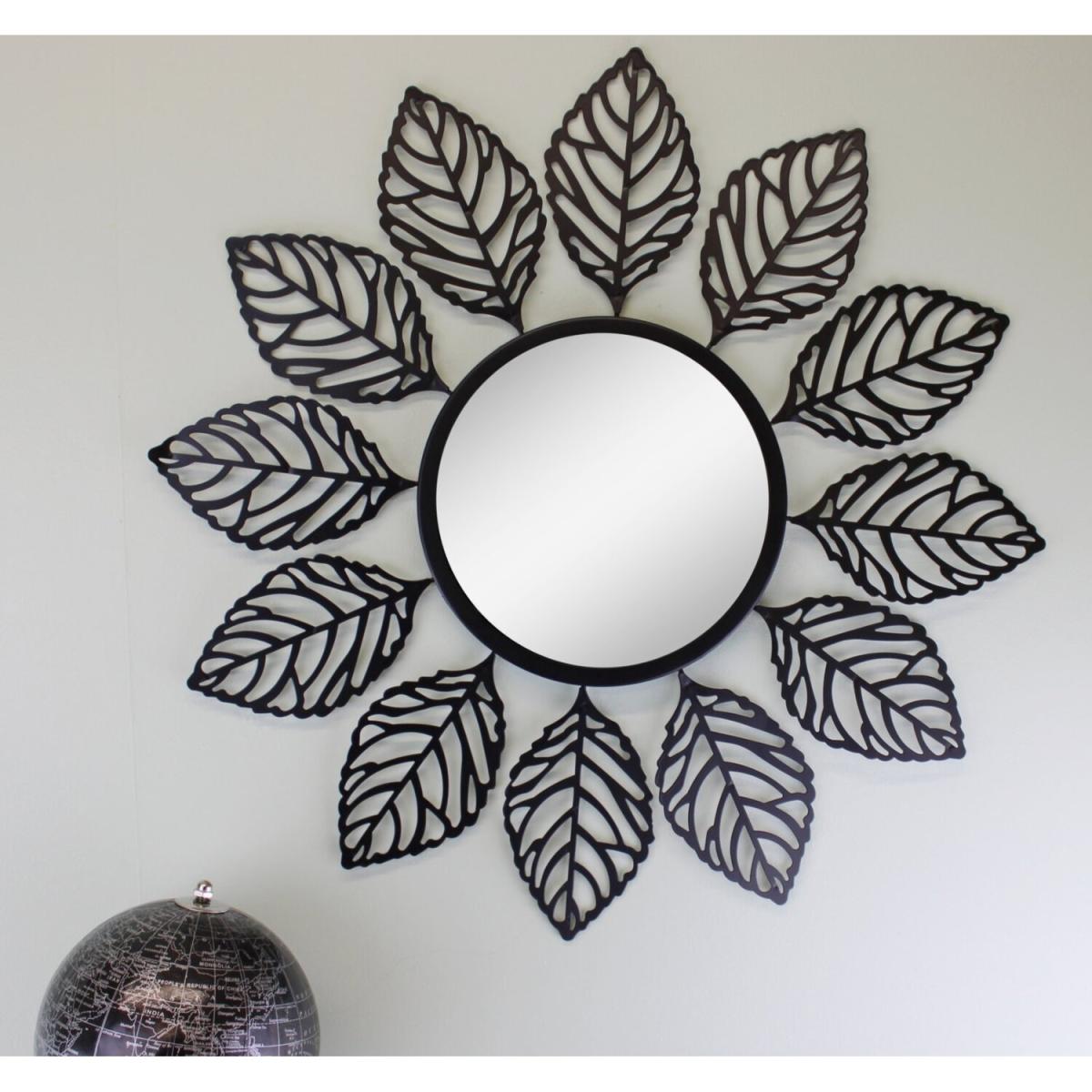 Black Metal Leaf Design Accent Mirror - Black – image 3