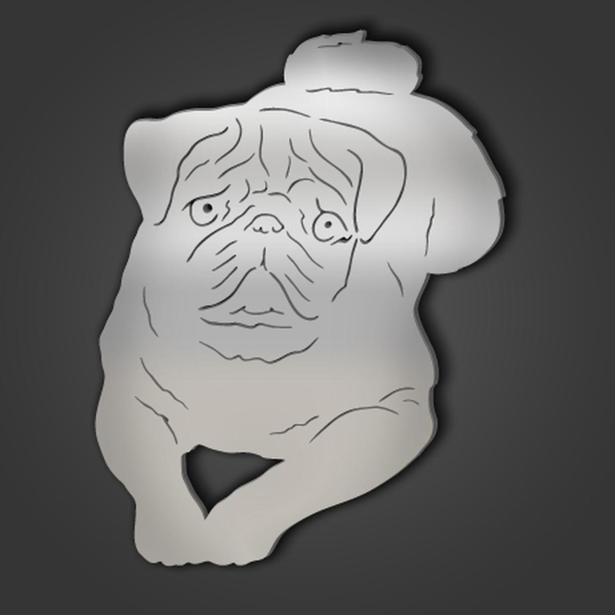 Pug Style 2 Silver Acrylic Mirror - Silver
