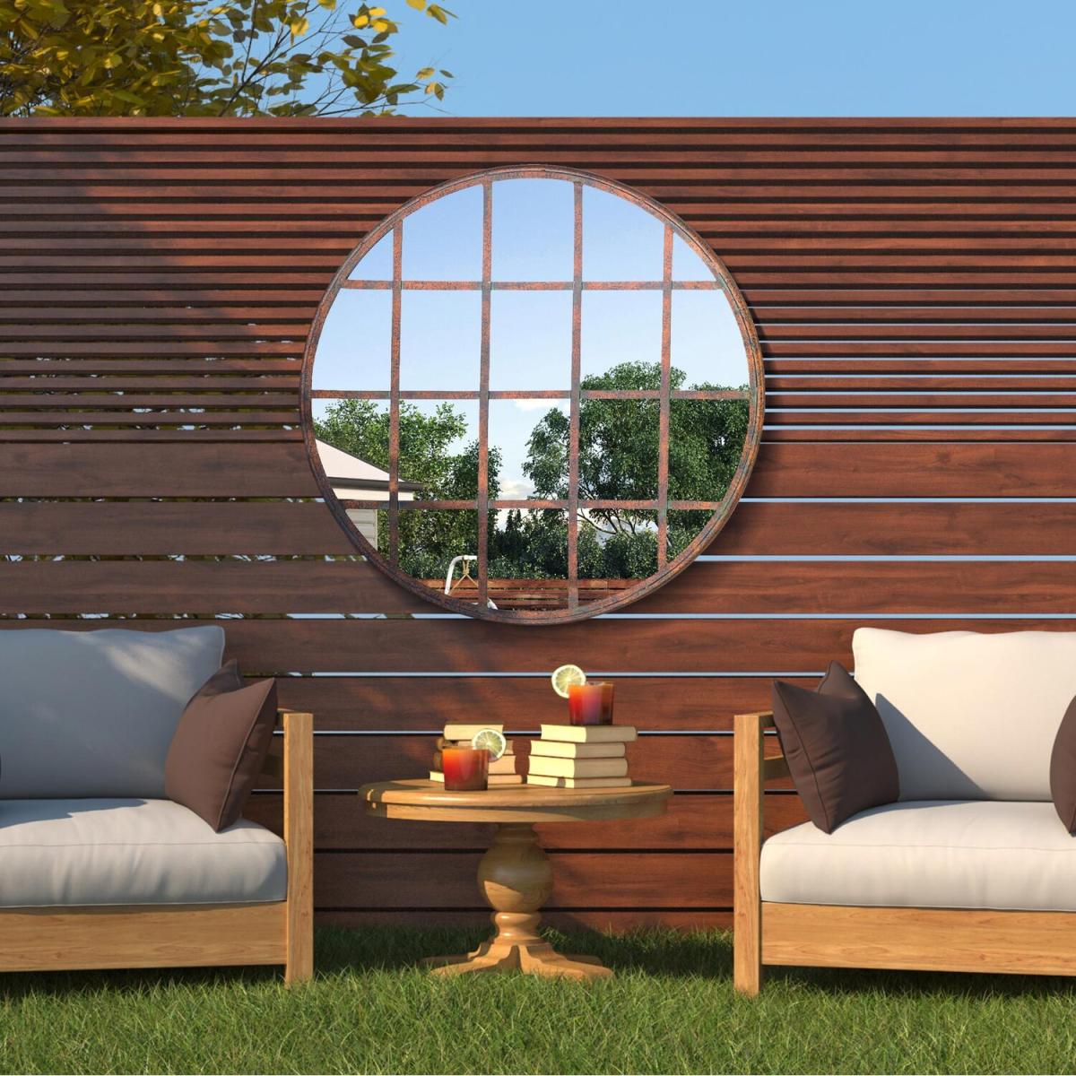 MirrorOutlet Kirkby Metal Round shaped Window Garden Mirror - Bronze – image 1