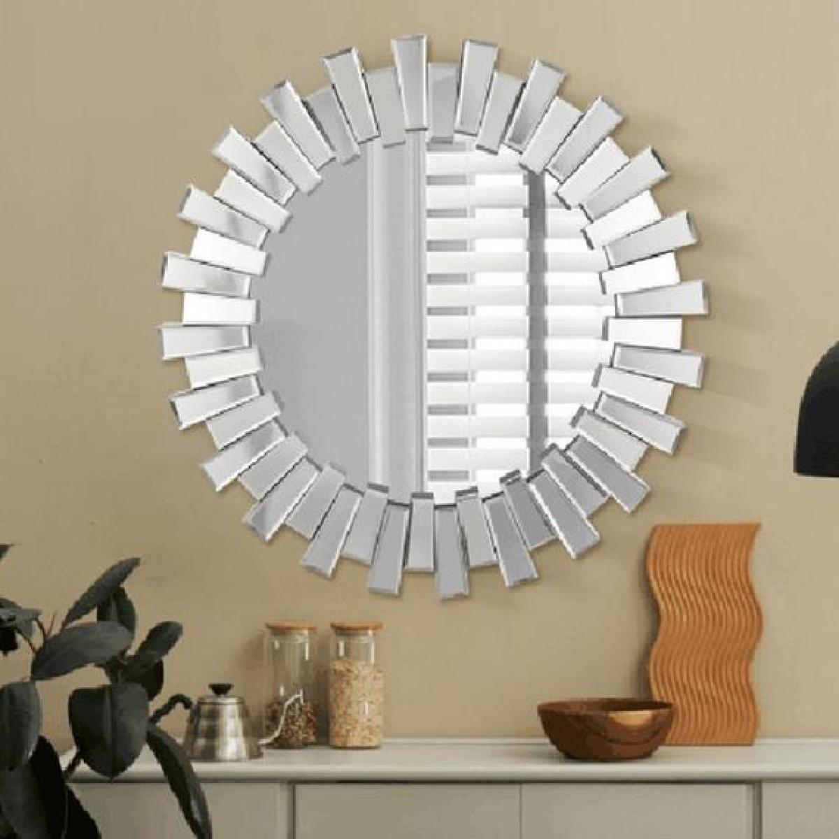 Modern Splicing 3D Sunburst Glass Round Wall Mirror Hanging Art Decor - Silvery