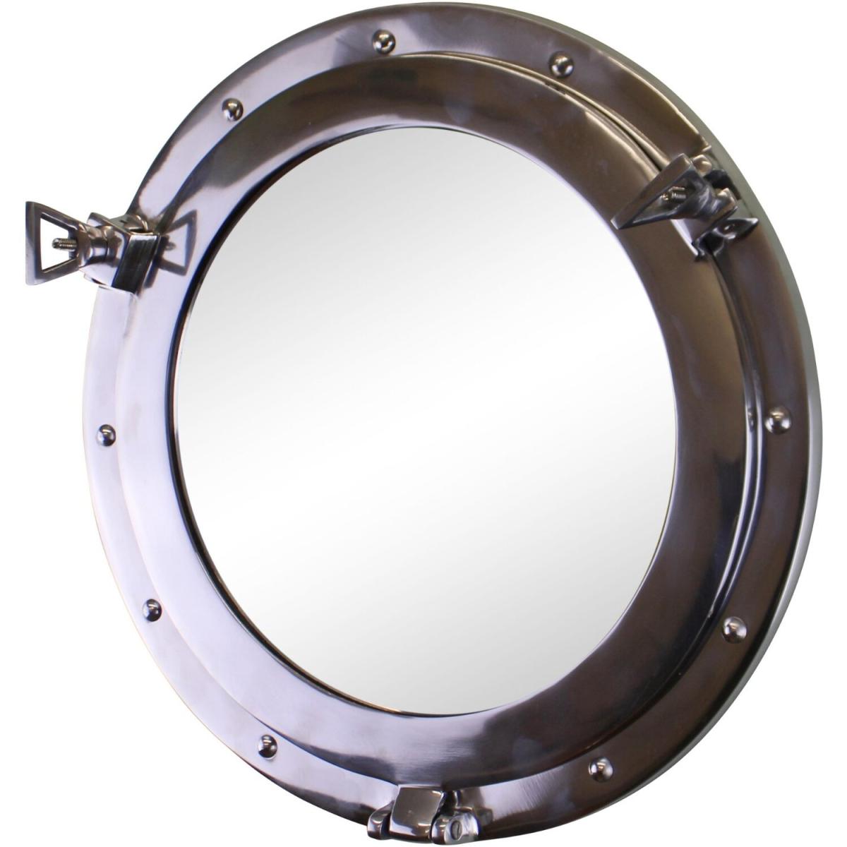 Silver Metal Port Hole Mirror - Brown – image 2