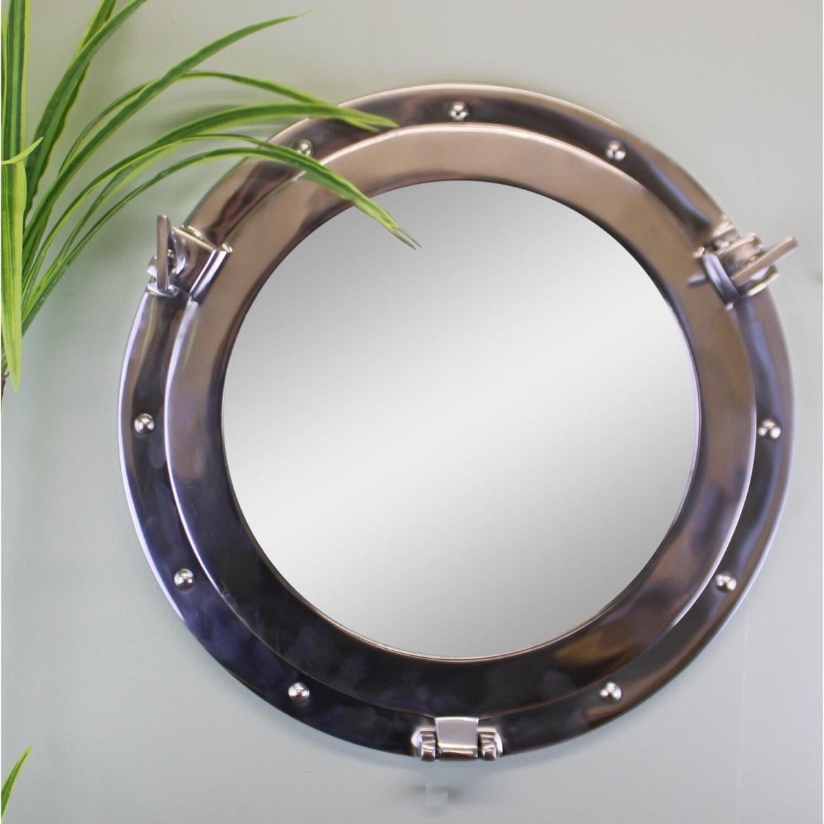 Silver Metal Port Hole Mirror - Brown – image 3