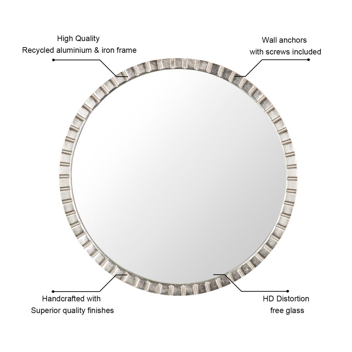 Array Antique Plated Nickel Wall Mirror, Metal Frame, Silver, 60cm Round. - Silver – image 3