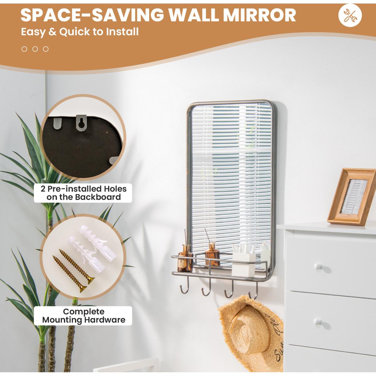 Costway Wall-mounted Bathroom Mirror-Black - Black – image 3