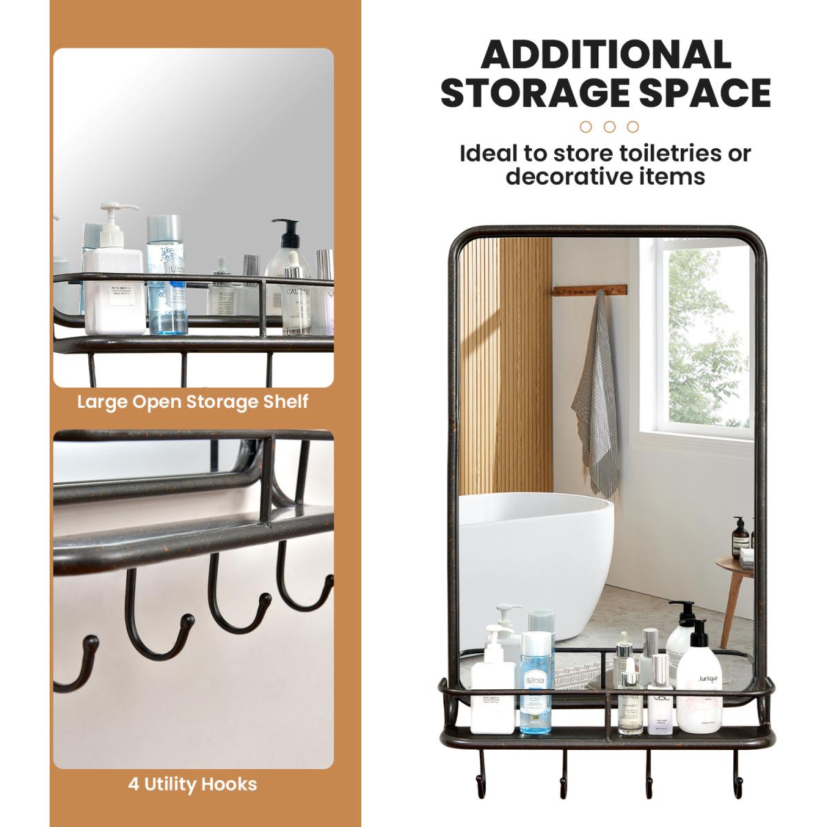 Costway Wall-mounted Bathroom Mirror-Black - Black – image 4