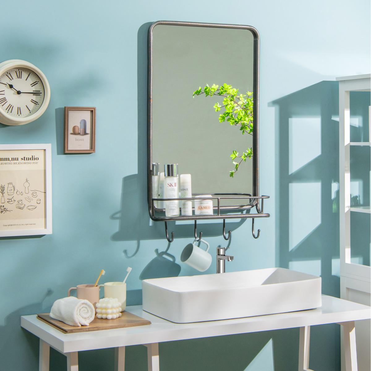 Costway Wall-mounted Bathroom Mirror-Black - Black – image 7