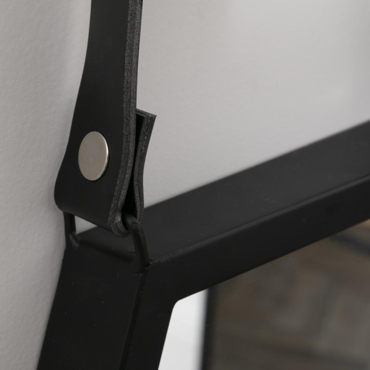 Hexagon Black Metal Mirror with Leather Strap - Black – image 3