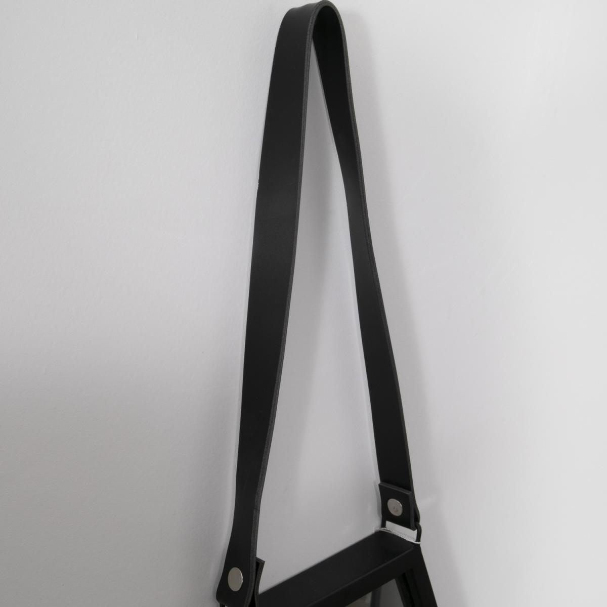 Hexagon Black Metal Mirror with Leather Strap - Black – image 4
