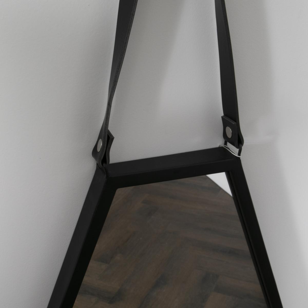Hexagon Black Metal Mirror with Leather Strap - Black – image 5