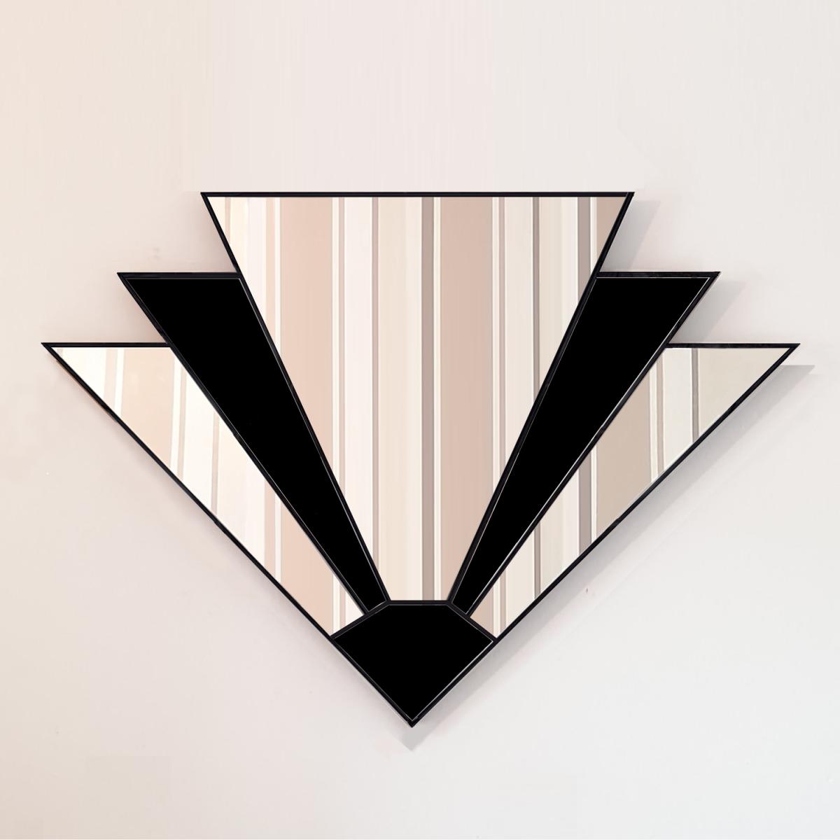 The Jindrax Art Deco Wall Mirror With Black Gloss Effect - Black