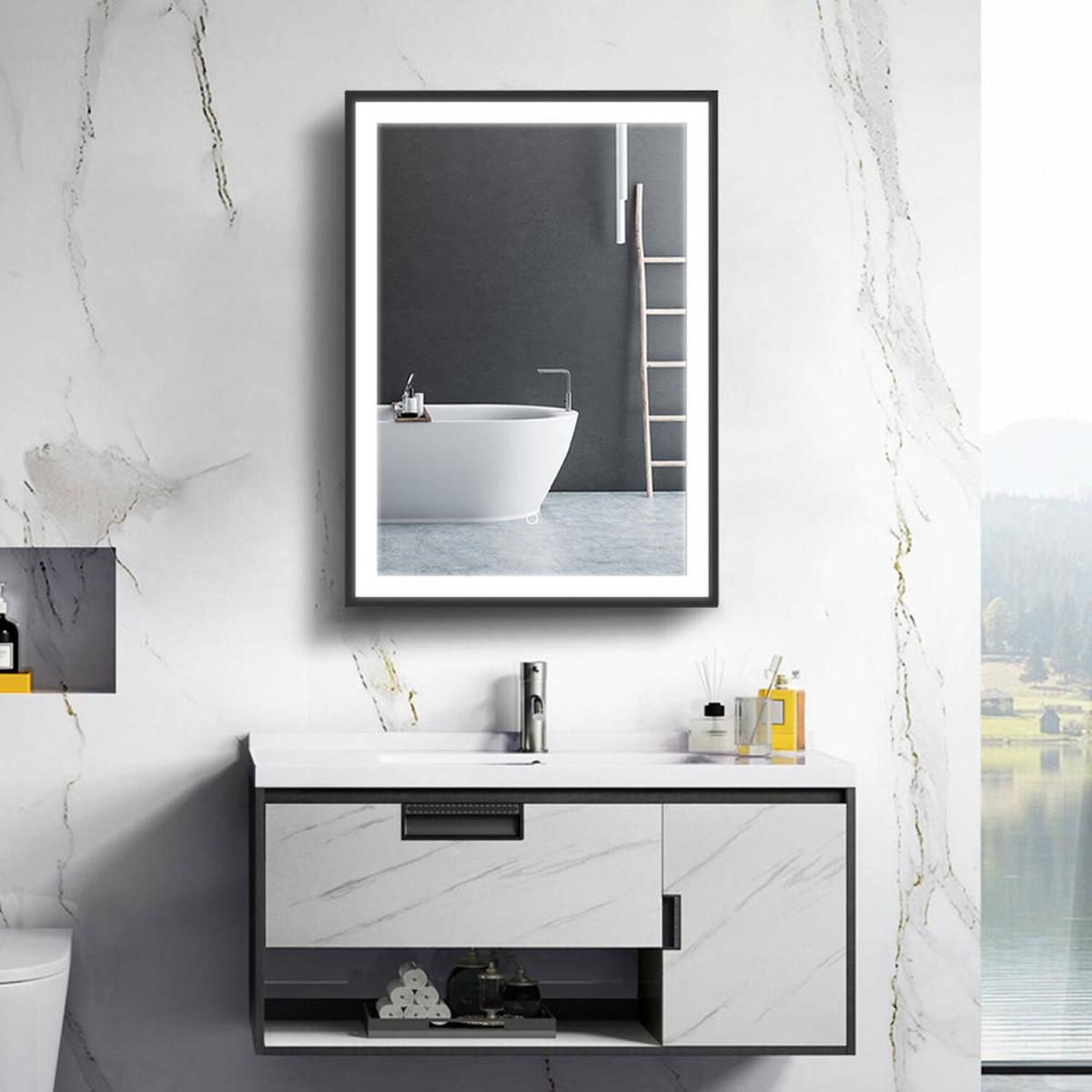 Sliding Door LED Bathroom Mirror Cabinet Wall Mounted With Storage Shelf - White – image 8