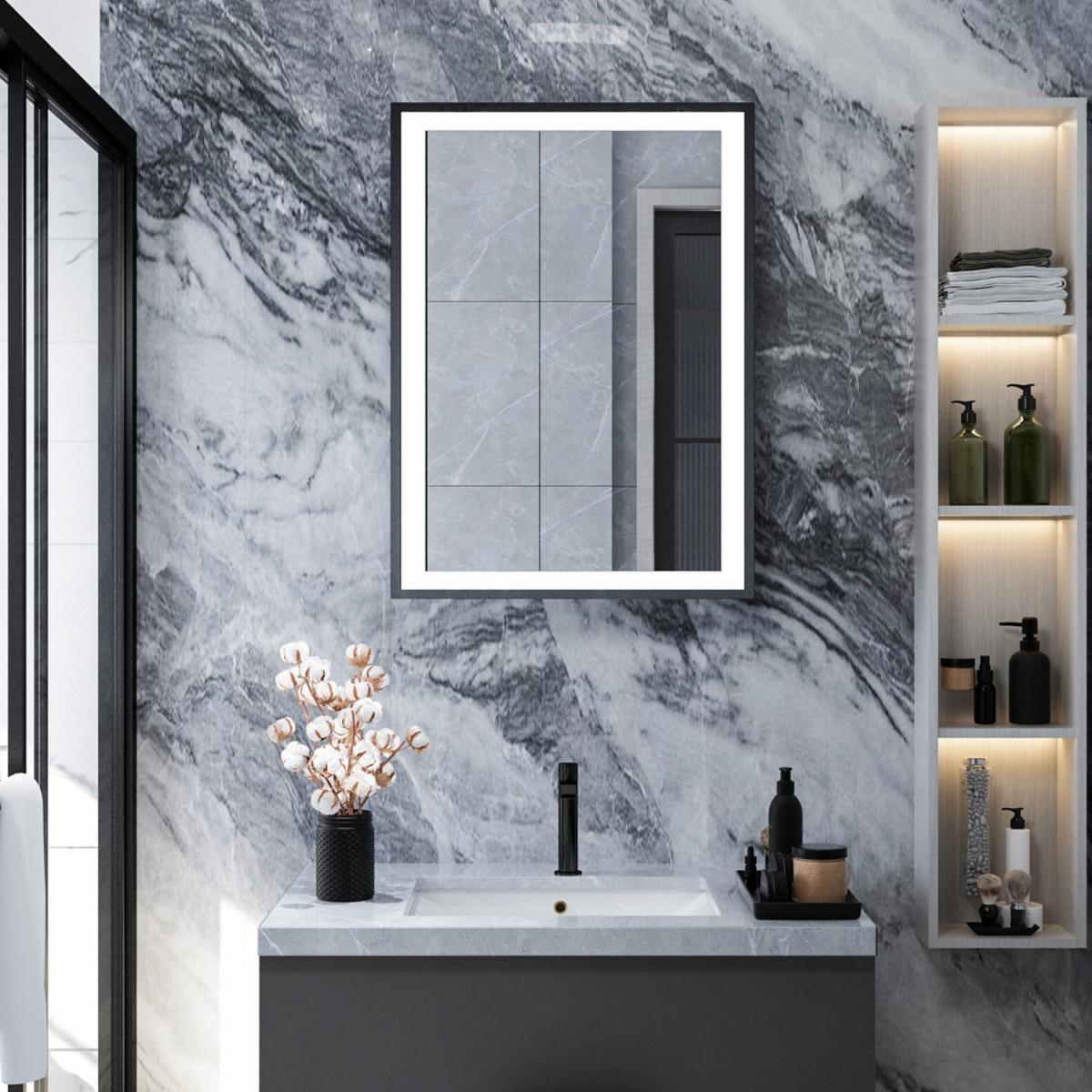 Sliding Door LED Bathroom Mirror Cabinet Wall Mounted With Storage Shelf - White – image 9