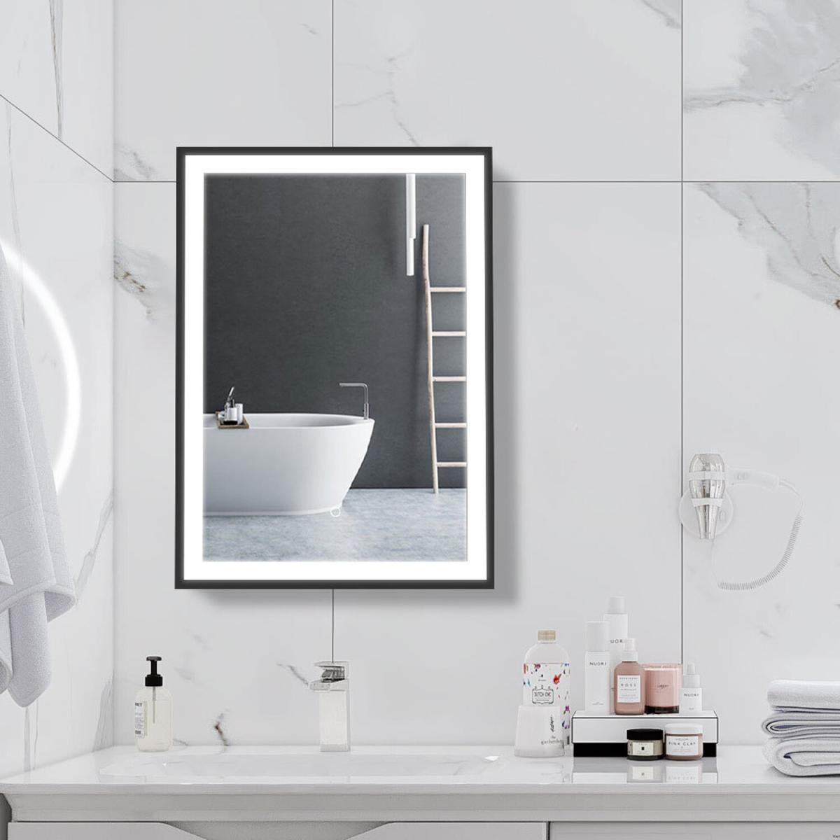 Sliding Door LED Bathroom Mirror Cabinet Wall Mounted With Storage Shelf - White – image 1